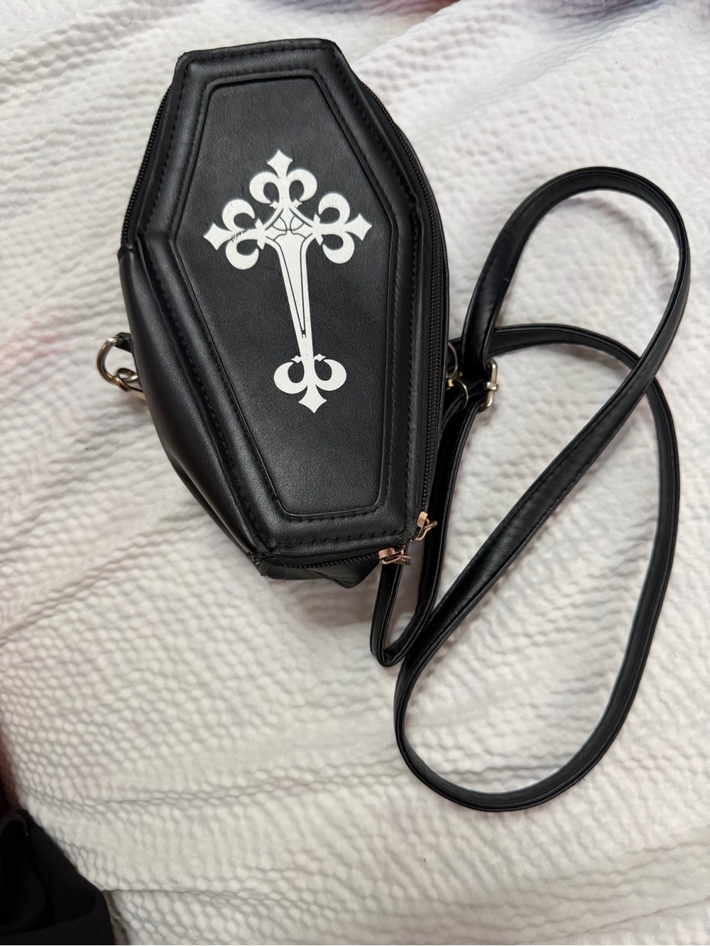 Black Coffin Cross Accent Halloween Crossbody Bag